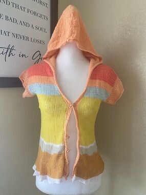 Anthropologie Moth Delicate Multicolored Hooded Cardigan